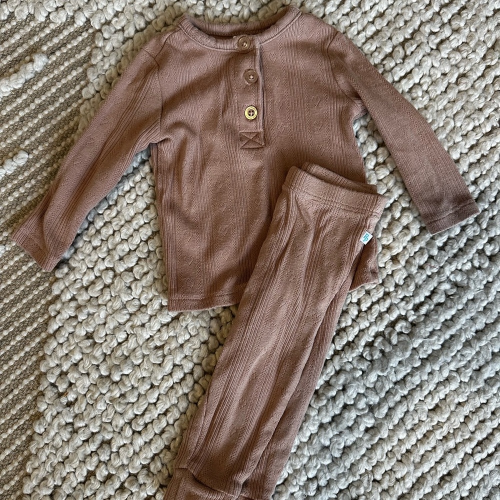 Posh Peanut Macchiato Pointelle Henley Top and Leggings